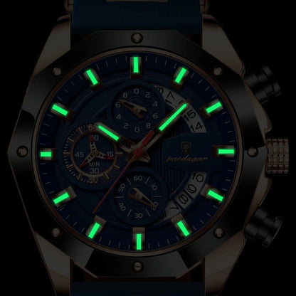 Relógio masculino Poedagar Philippe Rose Gold Edition em silicone, mostrador dourado — vista do conjunto