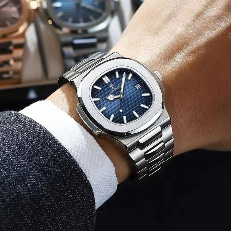 Relógio masculino Poedagar Nautilus Blue em aço inoxidável, mostrador azul — imagem complementar