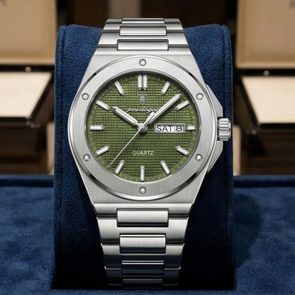 Relógio masculino Poedagar Majesty Silver Green em aço inoxidável, mostrador verde — imagem complementar