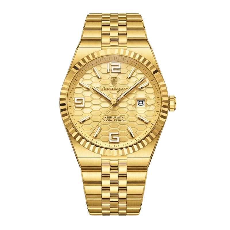 Relógio masculino Poedagar Altieri Gold em aço inoxidável, mostrador dourado