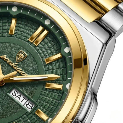 Relógio masculino Poedagar Green Gold Sovereign em aço inoxidável, mostrador verde — vista detalhada