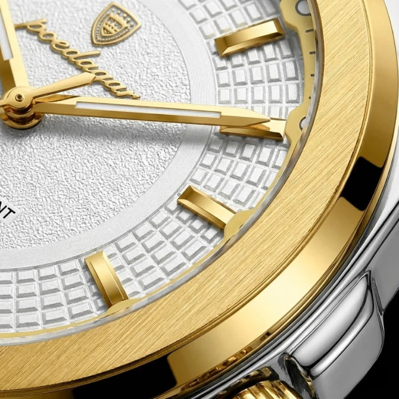Relógio masculino Poedagar White Gold Sovereign em aço inoxidável, mostrador branco — vista detalhada