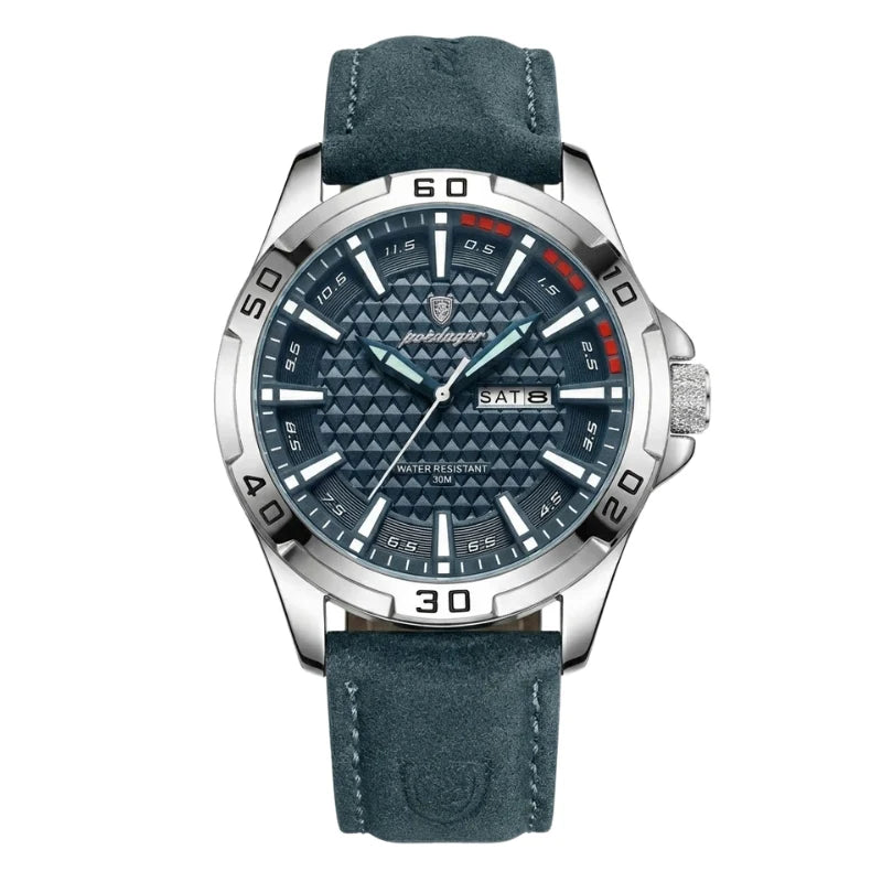 Relógio masculino Poedagar Meridian Blue Ocean em couro, mostrador azul