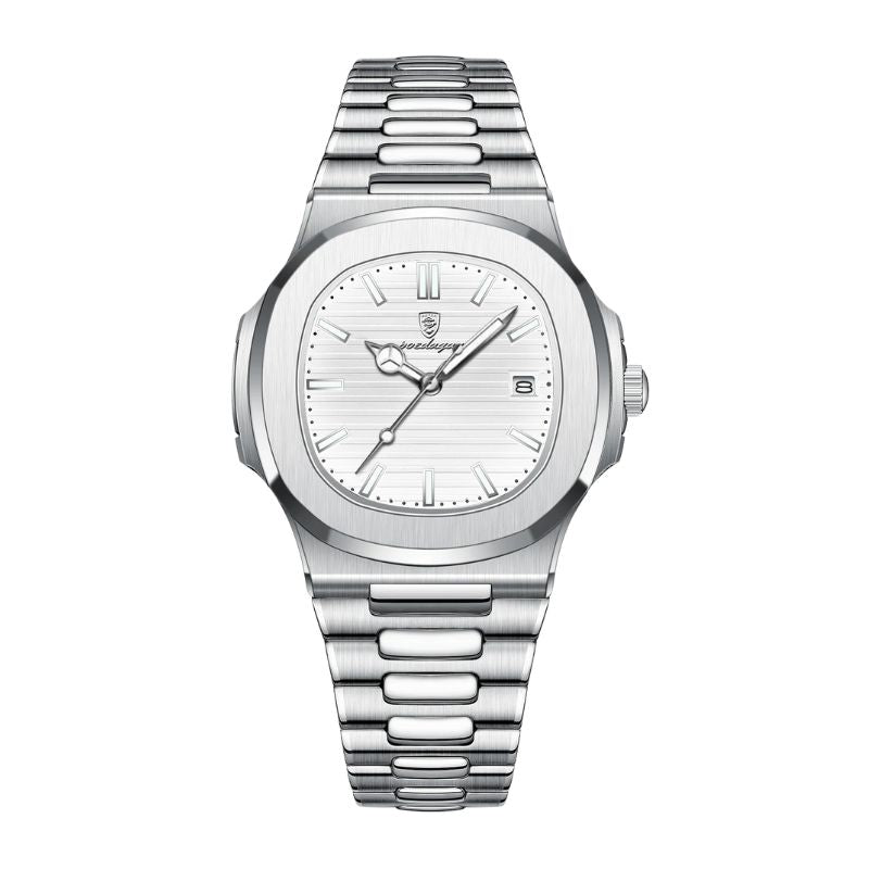 Relógio masculino Poedagar Nautilus White em aço inoxidável, mostrador branco