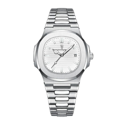 Relógio masculino Poedagar Nautilus White em aço inoxidável, mostrador branco