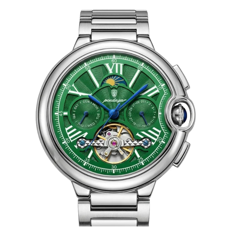 Relógio masculino Poedagar Nobile del Tempo Green em aço inoxidável, mostrador verde
