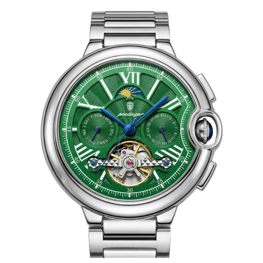 Relógio masculino Poedagar Nobile del Tempo Green em aço inoxidável, mostrador verde