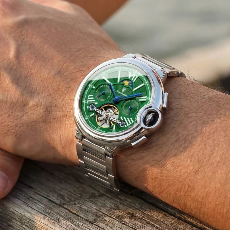 Relógio masculino Poedagar Nobile del Tempo Green em aço inoxidável, mostrador verde — vista do conjunto