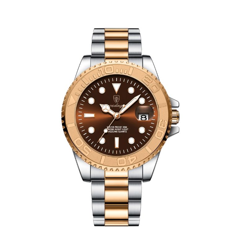 Relógio masculino Poedagar Submariner Rose Gold Brown em aço inoxidável, mostrador marrom