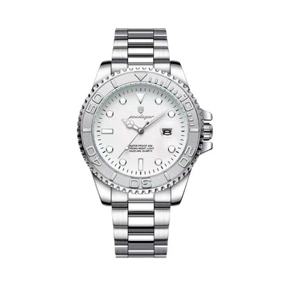 Relógio masculino Poedagar Submariner Silver White em aço inoxidável, mostrador branco