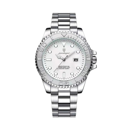 Relógio masculino Poedagar Submariner Silver White em aço inoxidável, mostrador branco