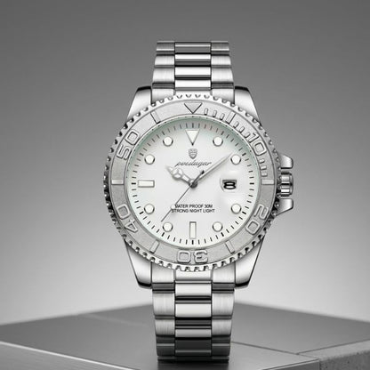 Relógio masculino Poedagar Submariner Silver White em aço inoxidável, mostrador branco — imagem complementar