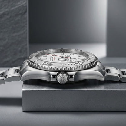 Relógio masculino Poedagar Submariner Silver White em aço inoxidável, mostrador branco — vista frontal