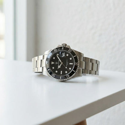 Relógio masculino Poedagar Bernini Silver Black em aço inoxidável, mostrador preto — vista do conjunto