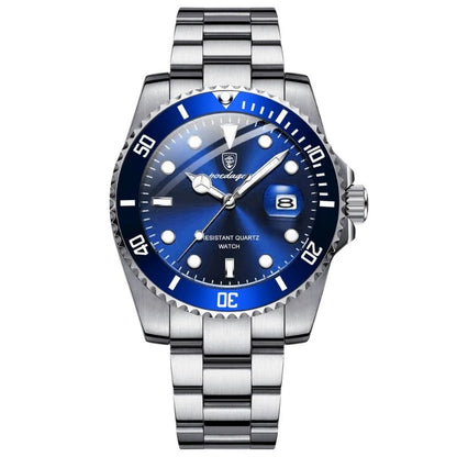 Relógio masculino Poedagar Bernini Silver Blue em aço inoxidável, mostrador azul