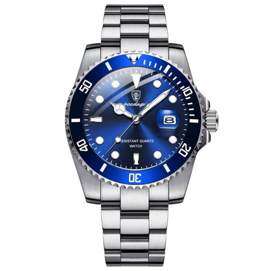 Relógio masculino Poedagar Bernini Silver Blue em aço inoxidável, mostrador azul