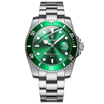Relógio masculino Poedagar Bernini Silver Green em aço inoxidável, mostrador verde