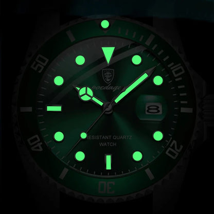 Relógio masculino Poedagar Bernini Silver Green em aço inoxidável, mostrador verde — outro ângulo