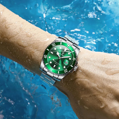 Relógio masculino Poedagar Bernini Silver Green em aço inoxidável, mostrador verde — vista do conjunto