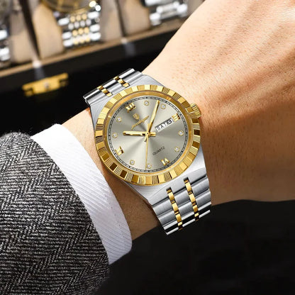 Relógio masculino Poedagar Biancardi Gold Grey em aço inoxidável, mostrador cinza — vista detalhada
