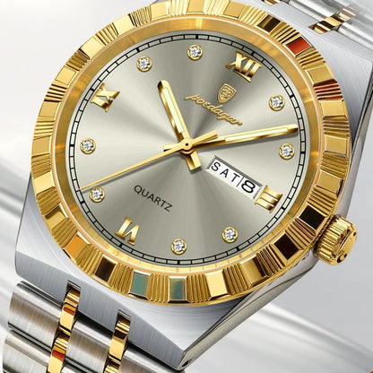 Relógio masculino Poedagar Biancardi Gold Grey em aço inoxidável, mostrador cinza — outro ângulo
