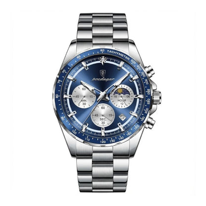 Relógio masculino Poedagar Blu Celestiale em aço inoxidável, mostrador azul