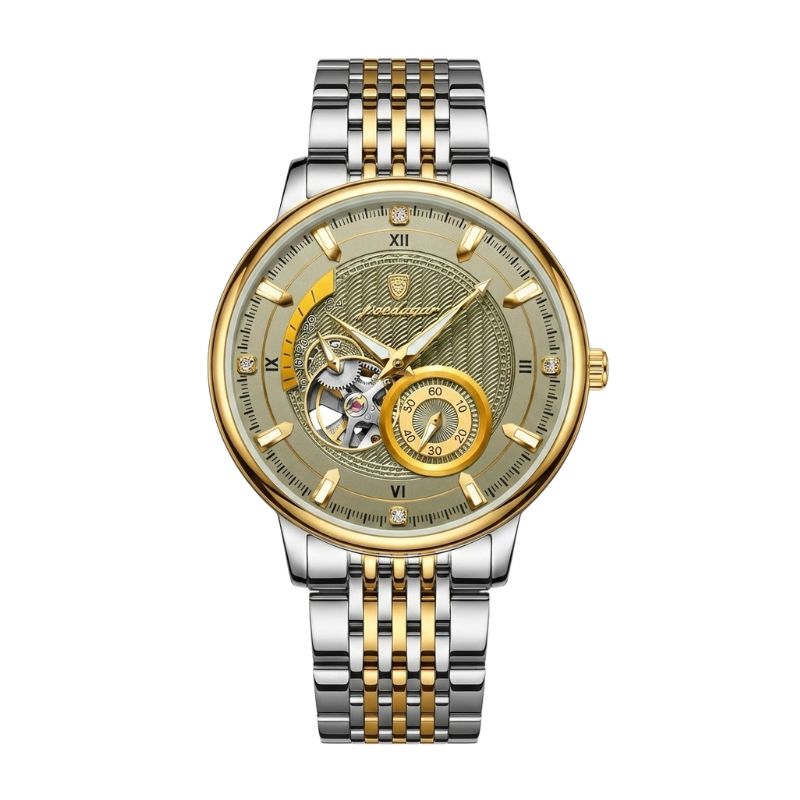 Relógio masculino Poedagar Botticelli Gold Grey em aço inoxidável, mostrador cinza