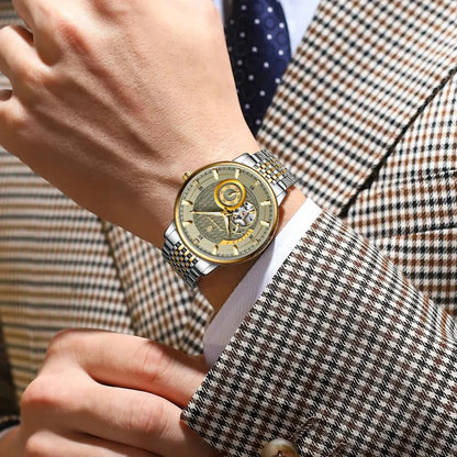 Relógio masculino Poedagar Botticelli Gold Grey em aço inoxidável, mostrador cinza — vista detalhada