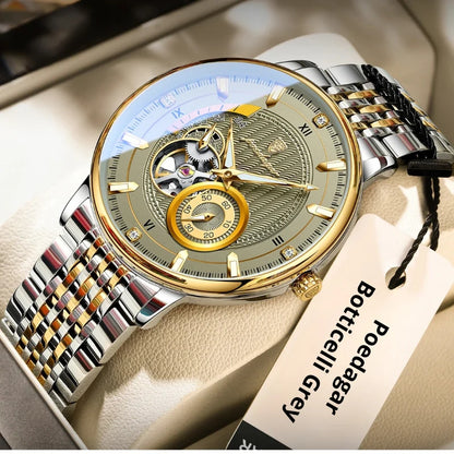 Relógio masculino Poedagar Botticelli Gold Grey em aço inoxidável, mostrador cinza — outro ângulo