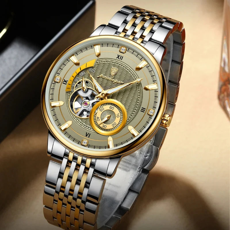 Relógio masculino Poedagar Botticelli Gold Grey em aço inoxidável, mostrador cinza — imagem complementar