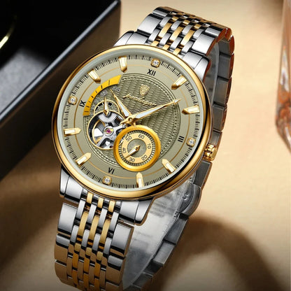 Relógio masculino Poedagar Botticelli Gold Grey em aço inoxidável, mostrador cinza — imagem complementar