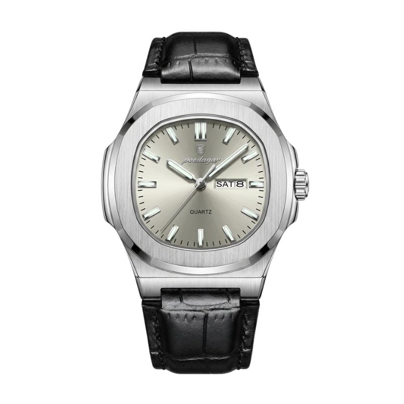 Relógio masculino Poedagar Deluxe Lucentino Argento em couro, mostrador prata