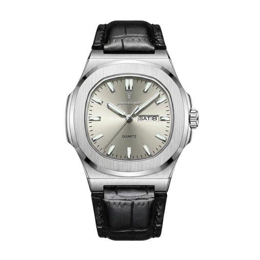 Relógio masculino Poedagar Deluxe Lucentino Argento em couro, mostrador prata