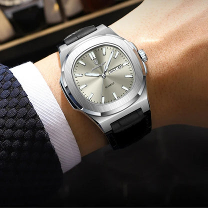 Relógio masculino Poedagar Deluxe Lucentino Argento em couro, mostrador prata — imagem complementar