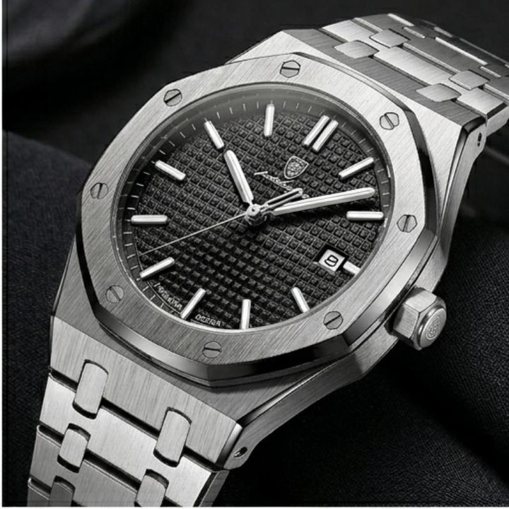 Poedagar Deluxe Octagon Silver Black Watch