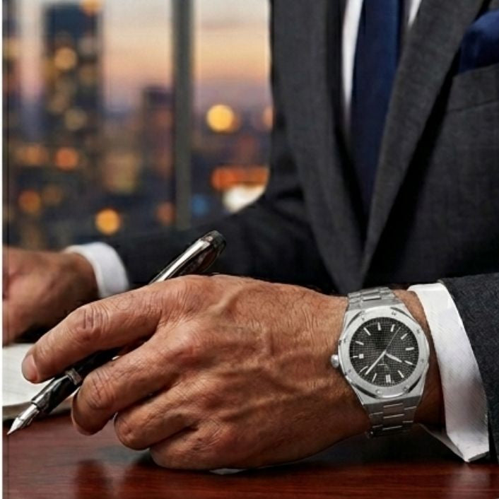 Poedagar Deluxe Octagon Silver Black Watch