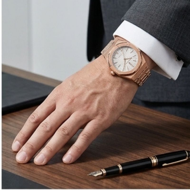 Relógio masculino Poedagar Deluxe Octagon Rosé White em aço inoxidável, mostrador branco — imagem complementar