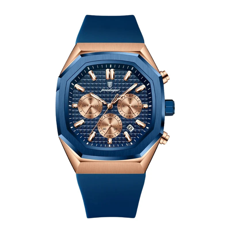 Relógio masculino Poedagar Donatello Blu Rosé em aço inoxidável, mostrador azul