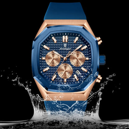 Relógio masculino Poedagar Donatello Blu Rosé em aço inoxidável, mostrador azul — detalhe do acabamento