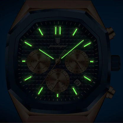 Relógio masculino Poedagar Donatello Blu Rosé em aço inoxidável, mostrador azul — vista do conjunto
