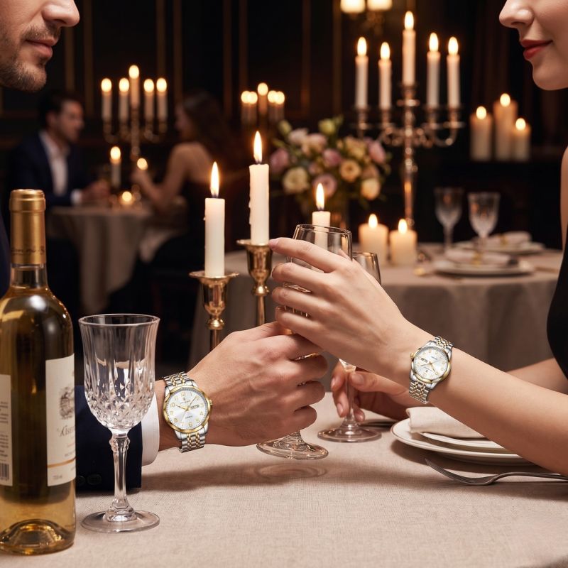 Relógios Poedagar Dual Essence Gold White para casal — design clássico