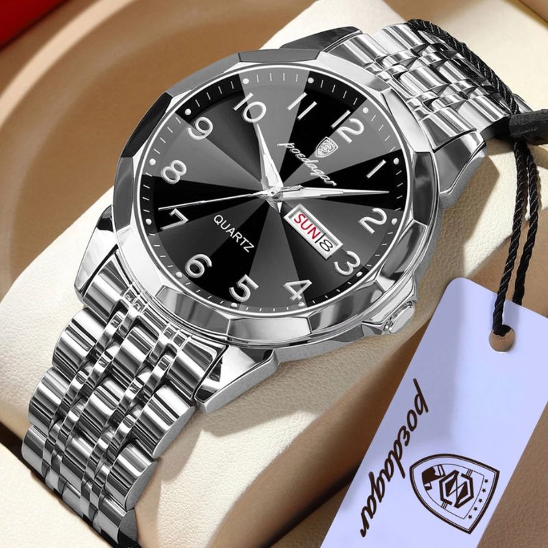 Relógio masculino Poedagar Dual Essence Silver Black, conjunto para casal — pulseira em aço