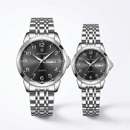 Relógios Poedagar Dual Essence Silver Black para casal — presente romântico