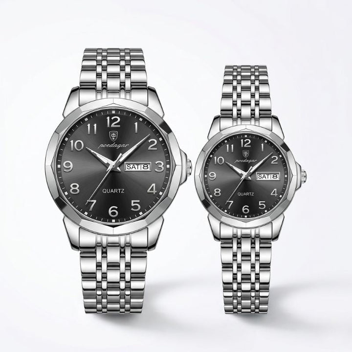 Poedagar Dual Essence Silver Black Watch