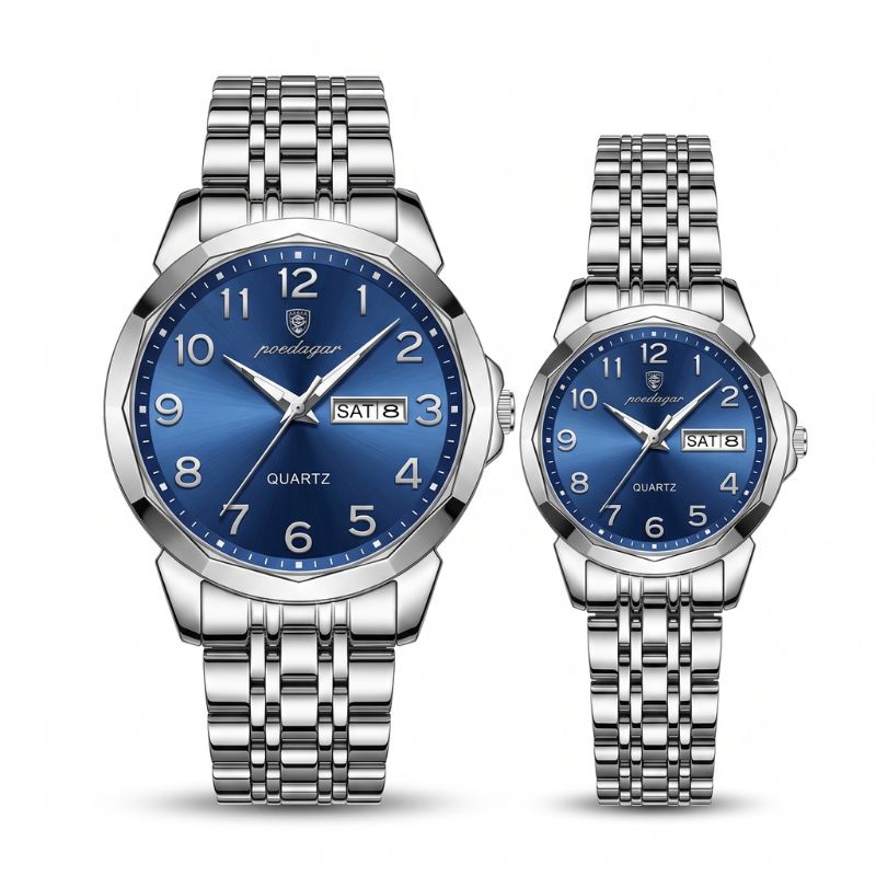 Poedagar Dual Essence Silver Blue Watch