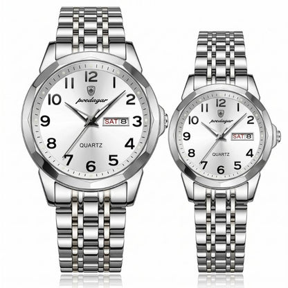 Relógios Poedagar Dual Essence Silver White para casal — em aço inoxidável