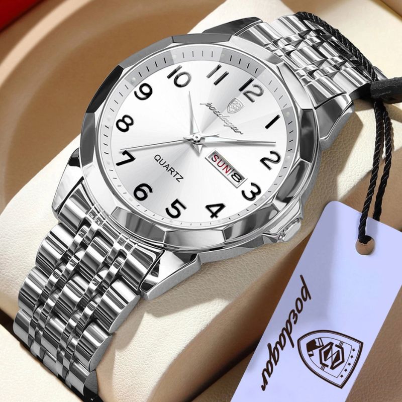Relógio masculino Poedagar Dual Essence Silver White, conjunto para casal — em aço