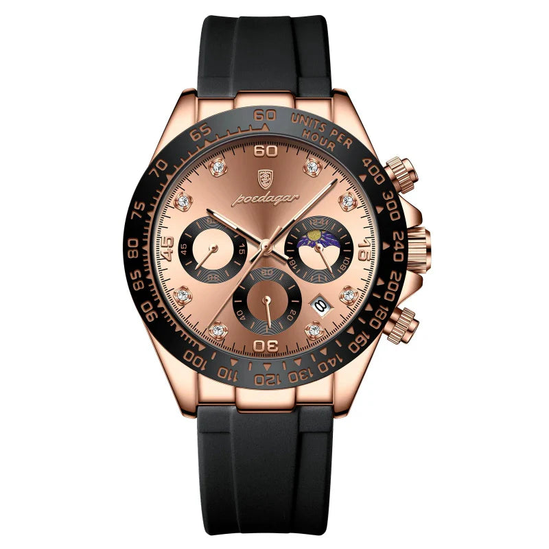 Relógio masculino Poedagar Ducatti Rosé Nero em silicone, mostrador preto