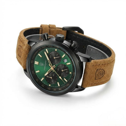 Relógio masculino Poedagar Etienne Black Green em couro, mostrador verde — vista do conjunto
