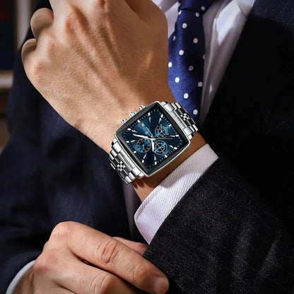 Relógio masculino Poedagar Firenze Prestige Blu em aço inoxidável, mostrador azul — vista detalhada